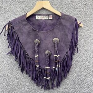Steer Brand Poncho Womens One Size Purple Suede Leather Fringe Concho Made USA
